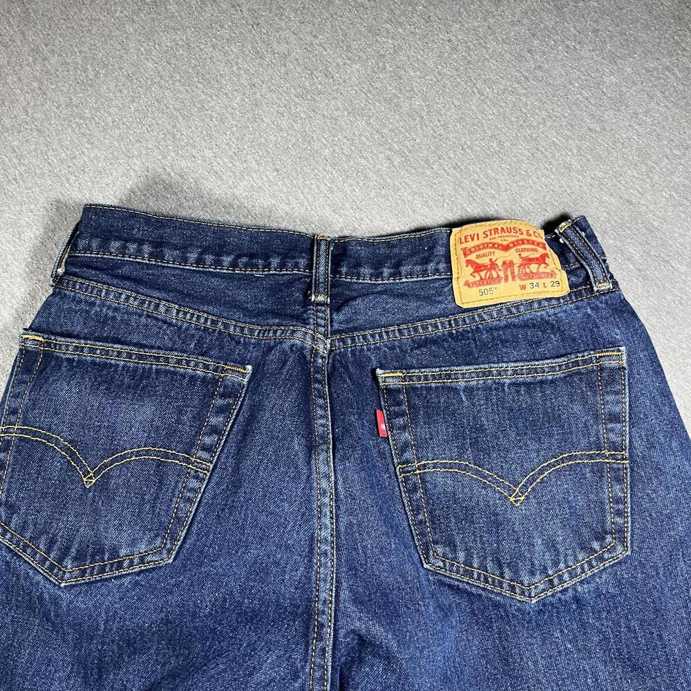 Levi's 505 Regular Fit Men’s 34 x 29 Blue Denim Dark Wash Jeans W34 L32 Pants - Picture 6 of 7